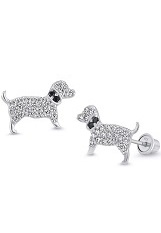stunning silver cubic zirconia dog screw back baby earrings